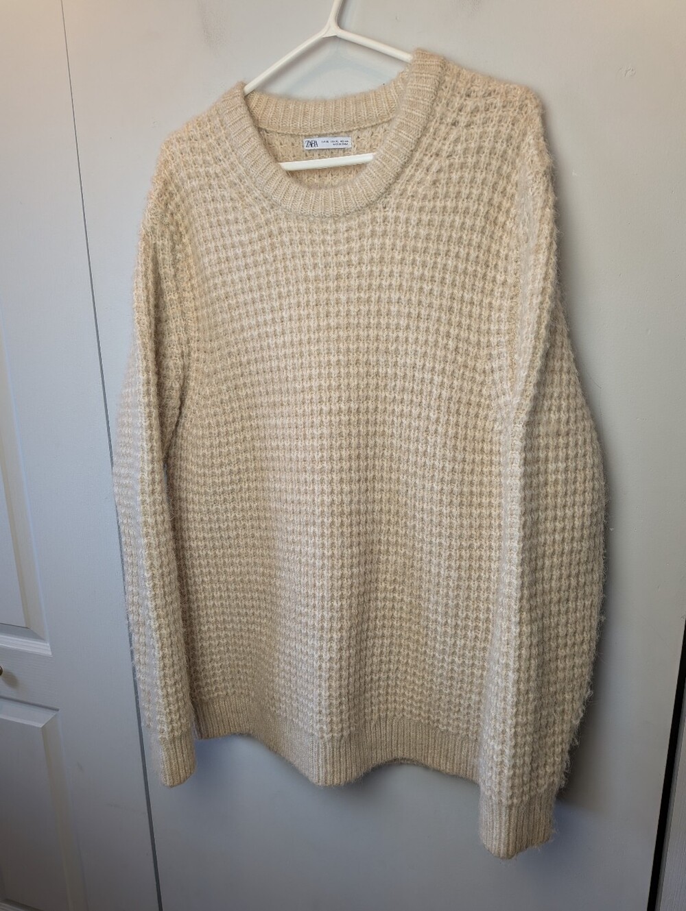 ZARA Wool Alpaga Mix Women Sweater Crewneck Size XL Beige Color Cozy Soft